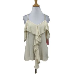 One The Land Tank Top Womens S Small Ivory Ruffle Overlap Cold Shoulder Cami